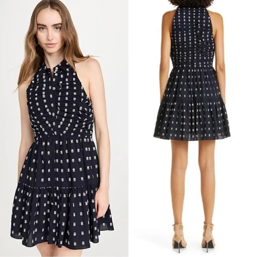 NWT Cinq a Sept Beryl Mini Blue Navy Dress Ruched Size 4